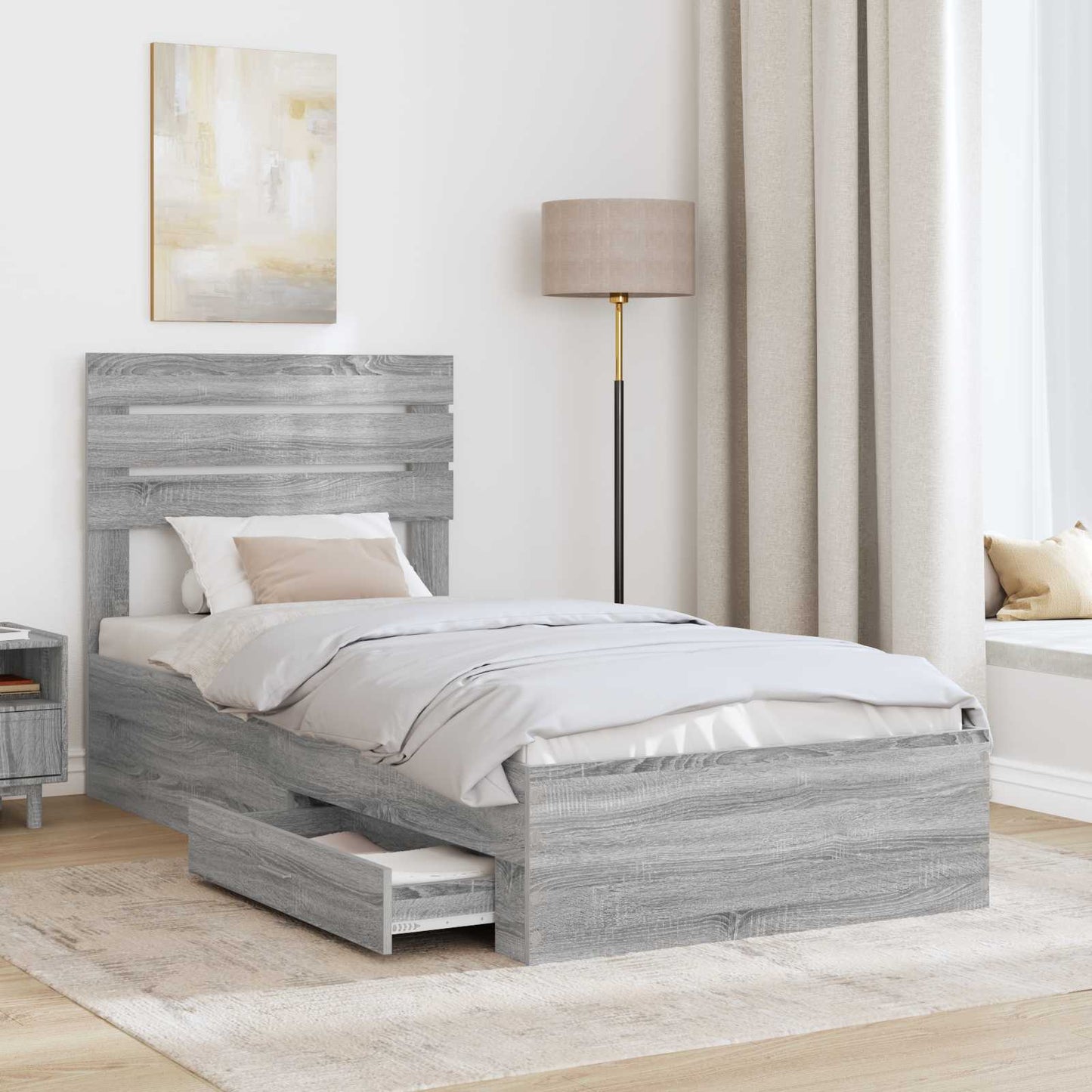 Bed Frame Grey Sonoma and Silver 75 x 190 cm Engineered Wood