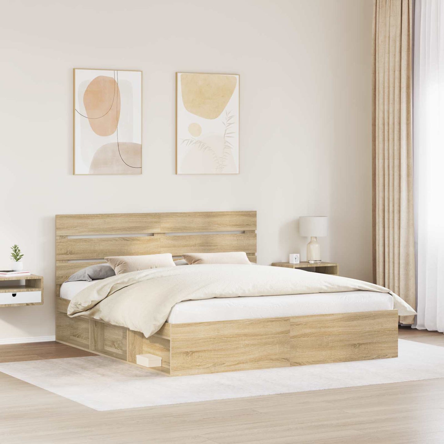 Bed Frame with Headboard Sonoma 200 x 200 cm Solid Pine Wood