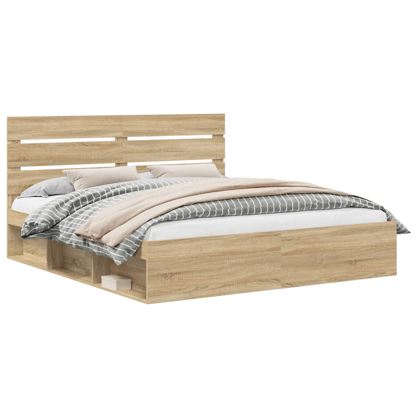 Bed Frame with Headboard Sonoma 200 x 200 cm Solid Pine Wood