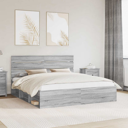Bed Frame Grey Sonoma 200 x 200 cm Solid Pine Wood