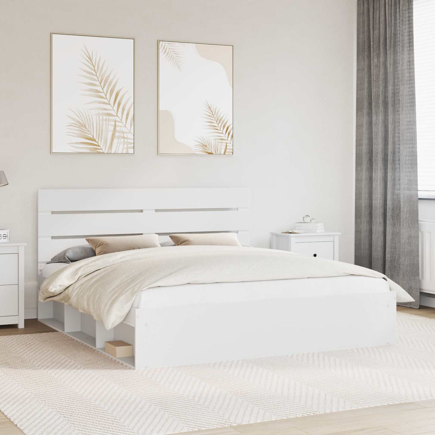 Bed Frame with Headboard White 180 x 200 cm Solid Pine Wood