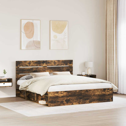 Bed Frame Smoked Oak 180 x 200 cm Solid Pine Wood