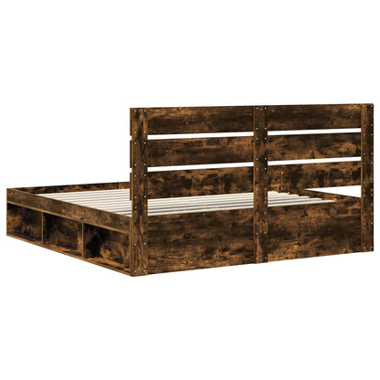 Bed Frame Smoked Oak 180 x 200 cm Solid Pine Wood