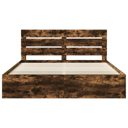 Bed Frame Smoked Oak 180 x 200 cm Solid Pine Wood