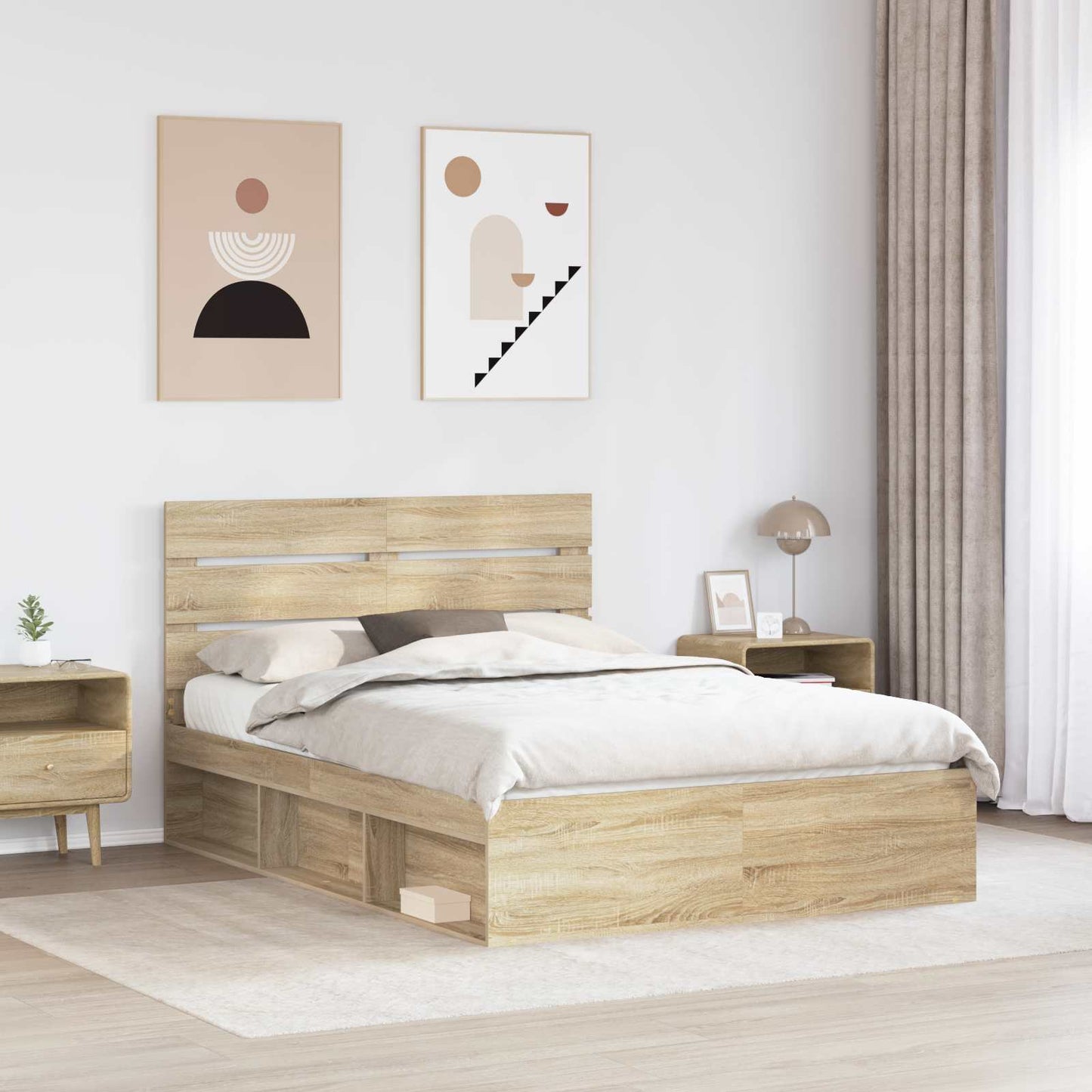 Bed Frame Sonoma Oak 150 x 200 cm Solid Pine Wood