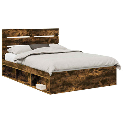 Bed Frame Smoked Oak 150 x 200 cm Solid Pine Wood