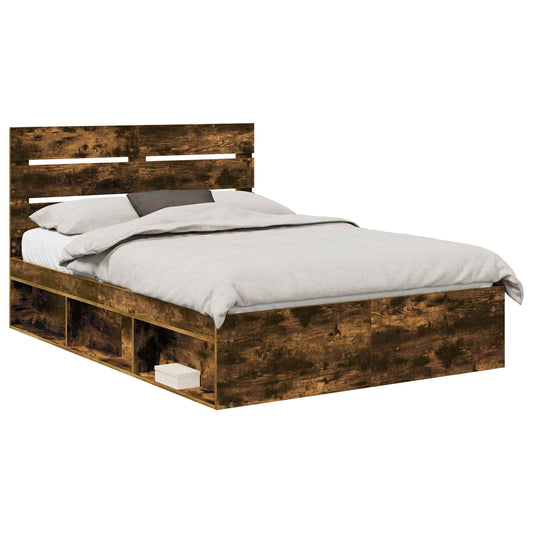 Bed Frame Smoked Oak 150 x 200 cm Solid Pine Wood