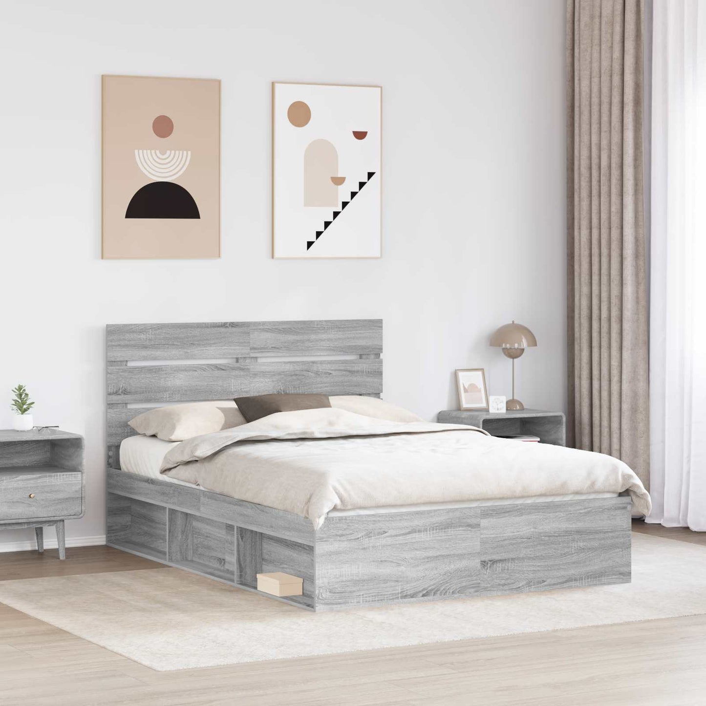 Bed Frame Grey Sonoma 150 x 200 cm Solid Pine Wood