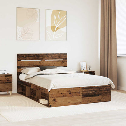 Bed Frame with Headboard Old Wood 150 x 200 cm Solid Pine Wood