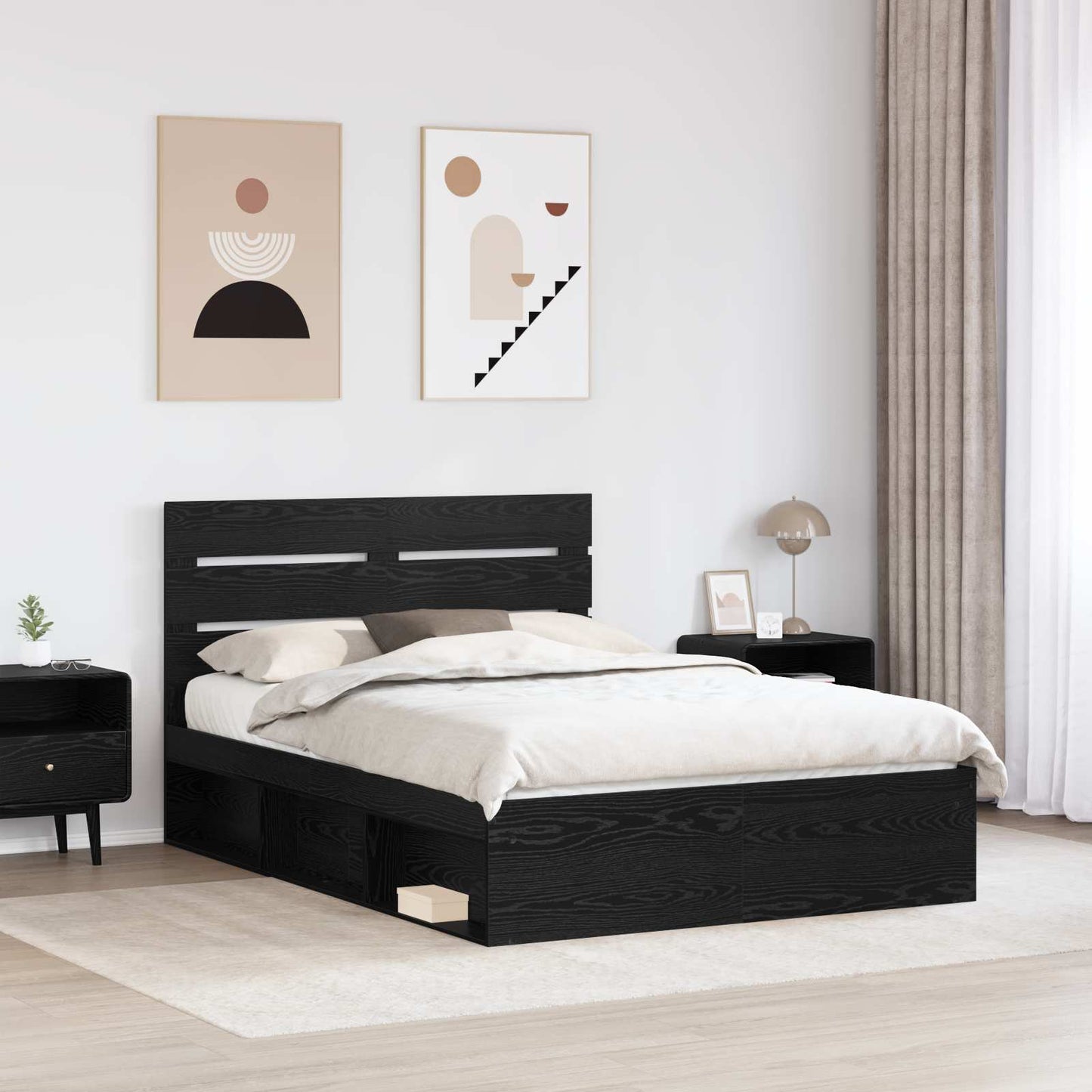Bed Frame with Headboard Black 140 x 200 cm Solid Pine Wood
