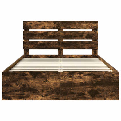 Bed Frame Smoked Oak 140 x 200 cm Solid Pine Wood