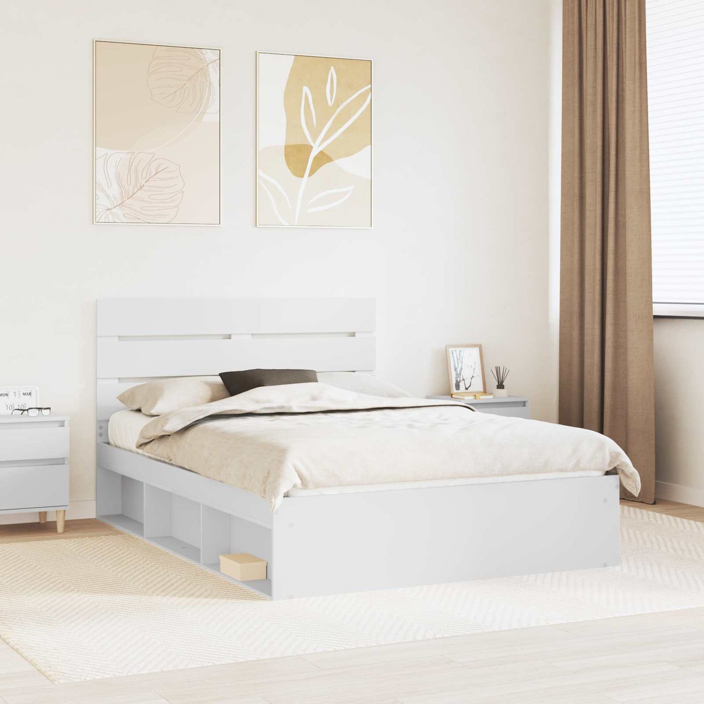 Bed Frame with Headboard White 140 x 190 cm Solid Pine Wood