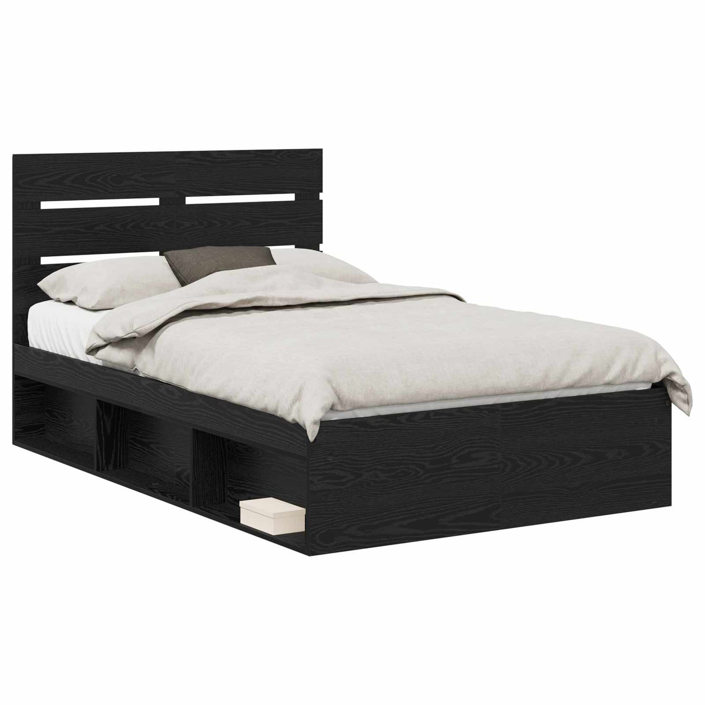 Bed Frame with Headboard Black 135 x 190 cm Solid Pine Wood