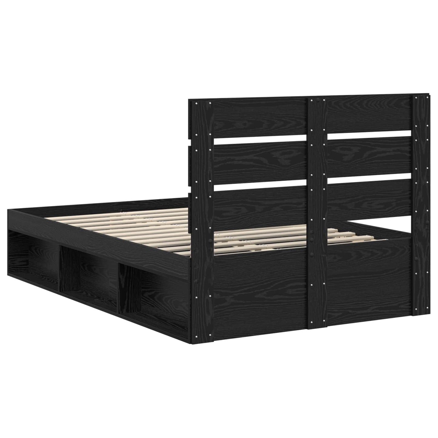 Bed Frame with Headboard Black 135 x 190 cm Solid Pine Wood