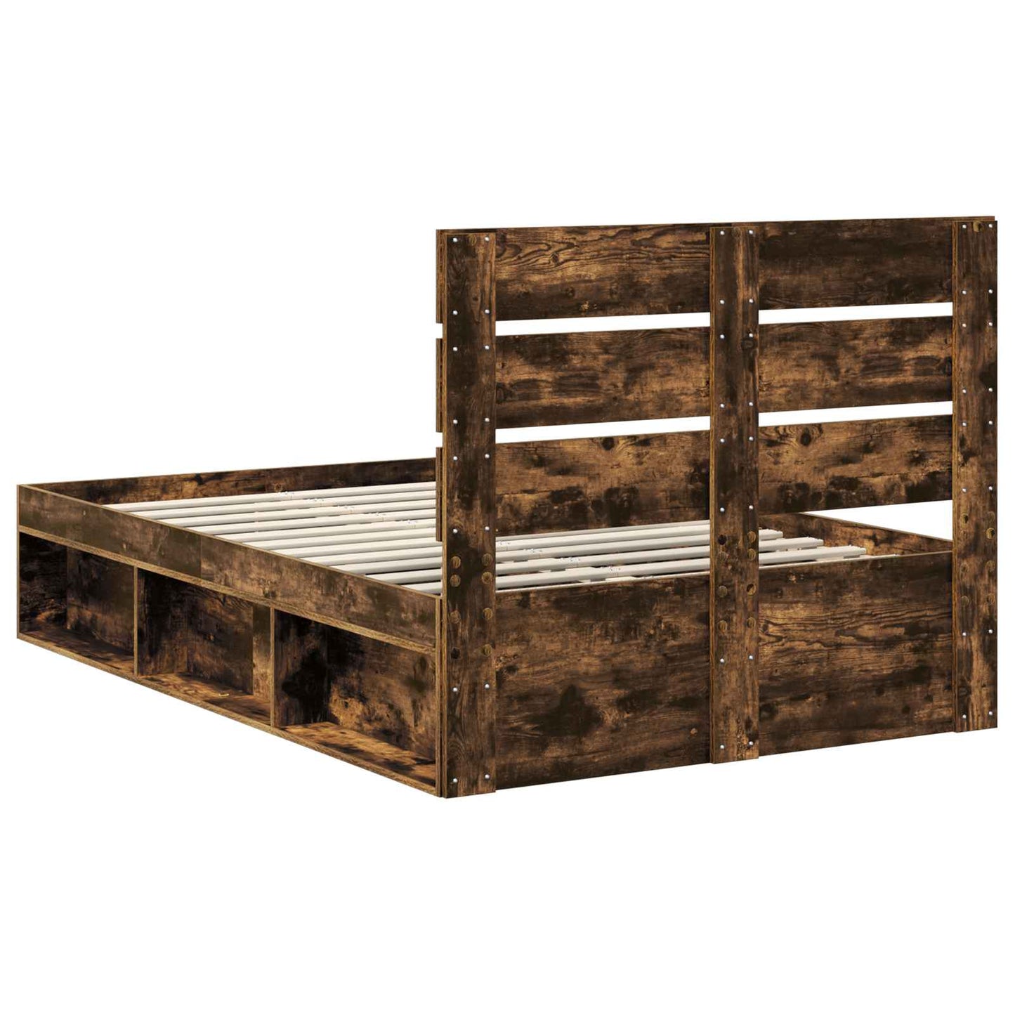 Bed Frame Smoked Oak 135 x 190 cm Solid Pine Wood