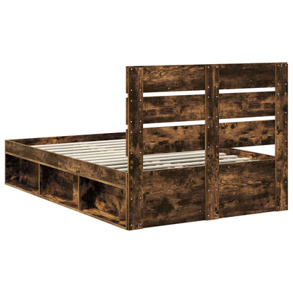 Bed Frame Smoked Oak 135 x 190 cm Solid Pine Wood