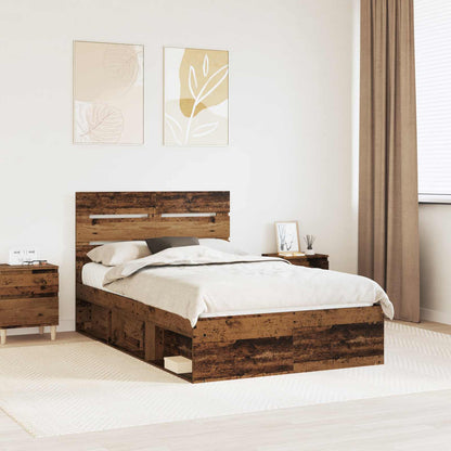 Bed Frame with Headboard Old Wood 135 x 190 cm Solid Pine Wood