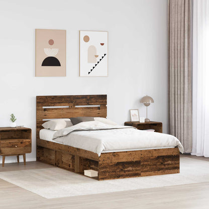Bed Frame with Headboard Old Wood 135 x 190 cm Solid Pine Wood