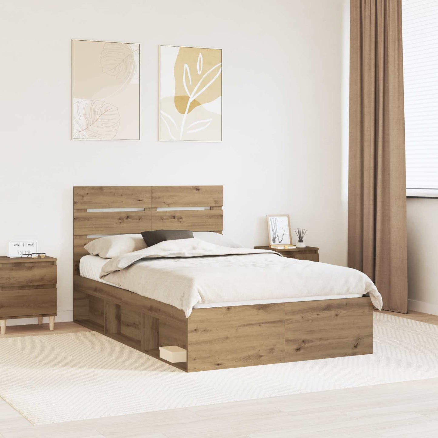 Bed Frame Artisian Oak 135 x 190 cm Solid Pine Wood
