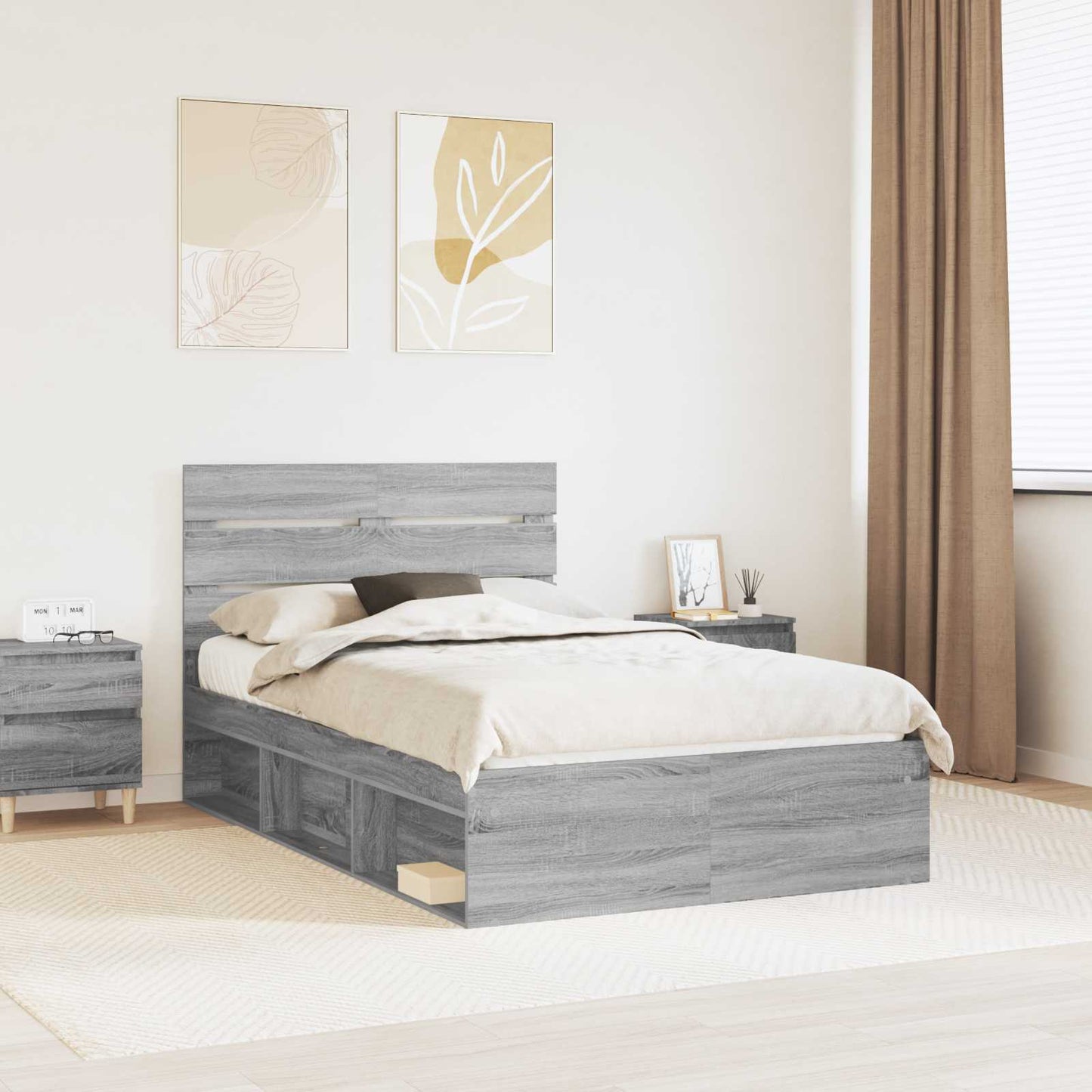 Bed Frame Grey Sonoma 120 x 200 cm Solid Pine Wood