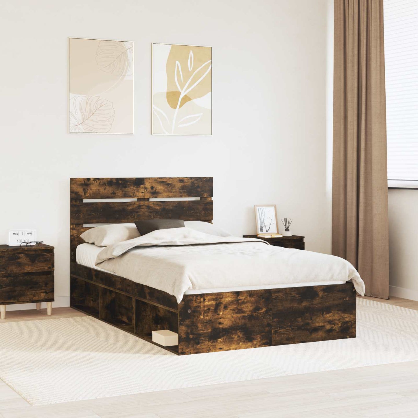 Bed Frame Smoked Oak 120 x 190 cm Solid Pine Wood