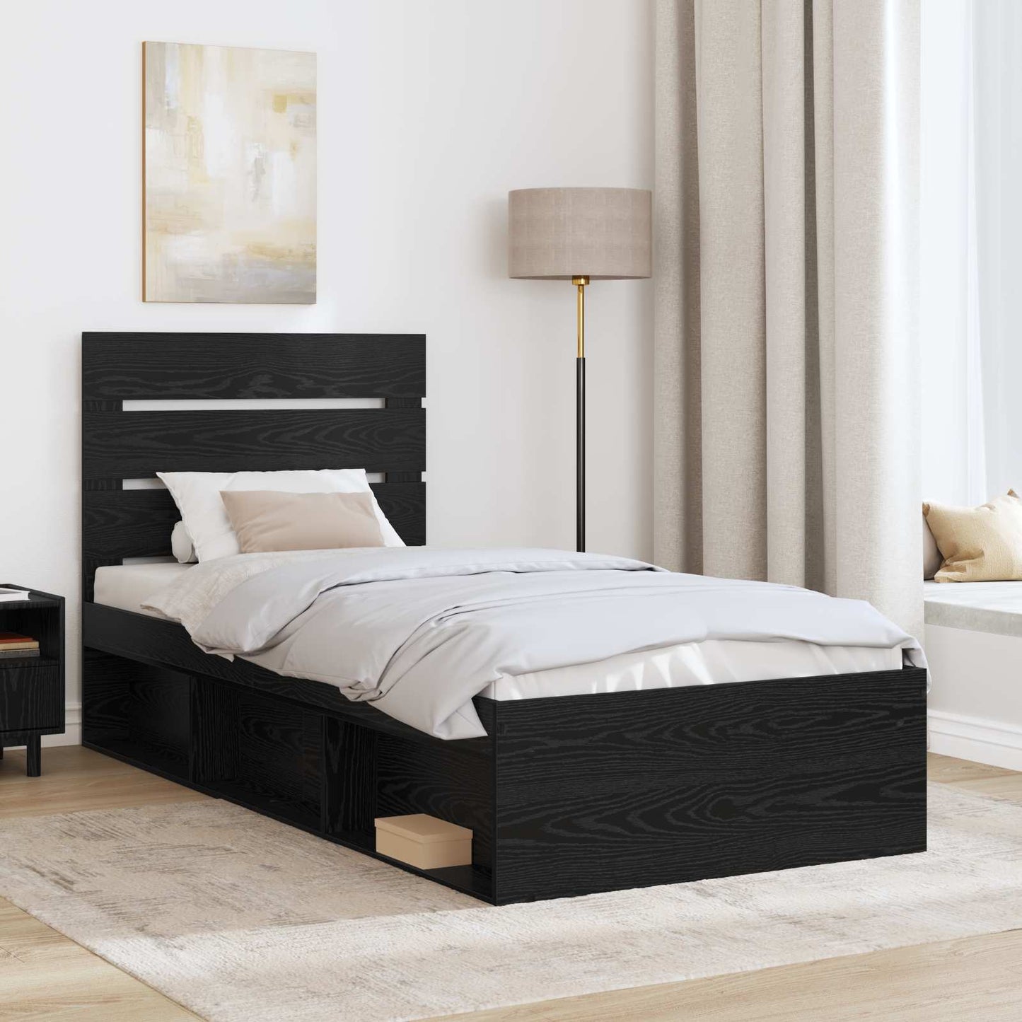 Bed Frame with Headboard Black 90 x 200 cm Solid Pine Wood