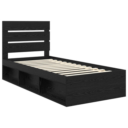 Bed Frame with Headboard Black 90 x 200 cm Solid Pine Wood