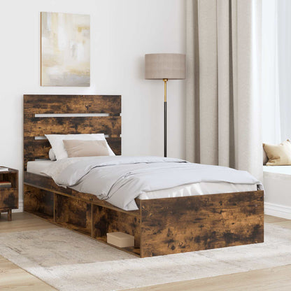 Bed Frame with Headboard Smoked Oak 90 x 200 cm Solid Pine Wood