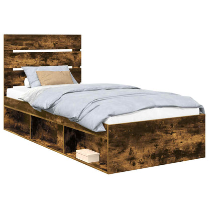Bed Frame with Headboard Smoked Oak 90 x 200 cm Solid Pine Wood