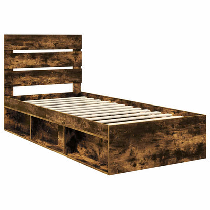 Bed Frame with Headboard Smoked Oak 90 x 200 cm Solid Pine Wood