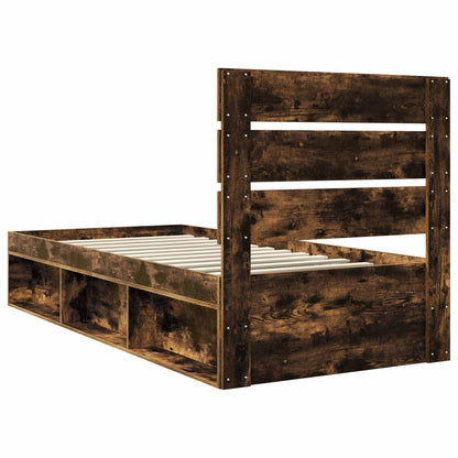 Bed Frame with Headboard Smoked Oak 90 x 200 cm Solid Pine Wood
