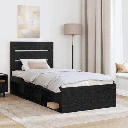 Bed Frame with Headboard Black 90 x 190 cm Solid Pine Wood