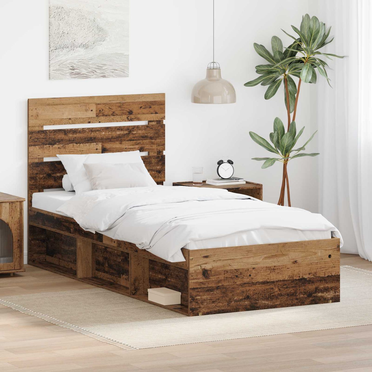 Bed Frame with Headboard Old Wood 90 x 190 cm Solid Pine Wood