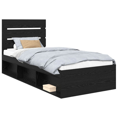 Bed Frame with Headboard Black 75 x 190 cm Solid Pine Wood