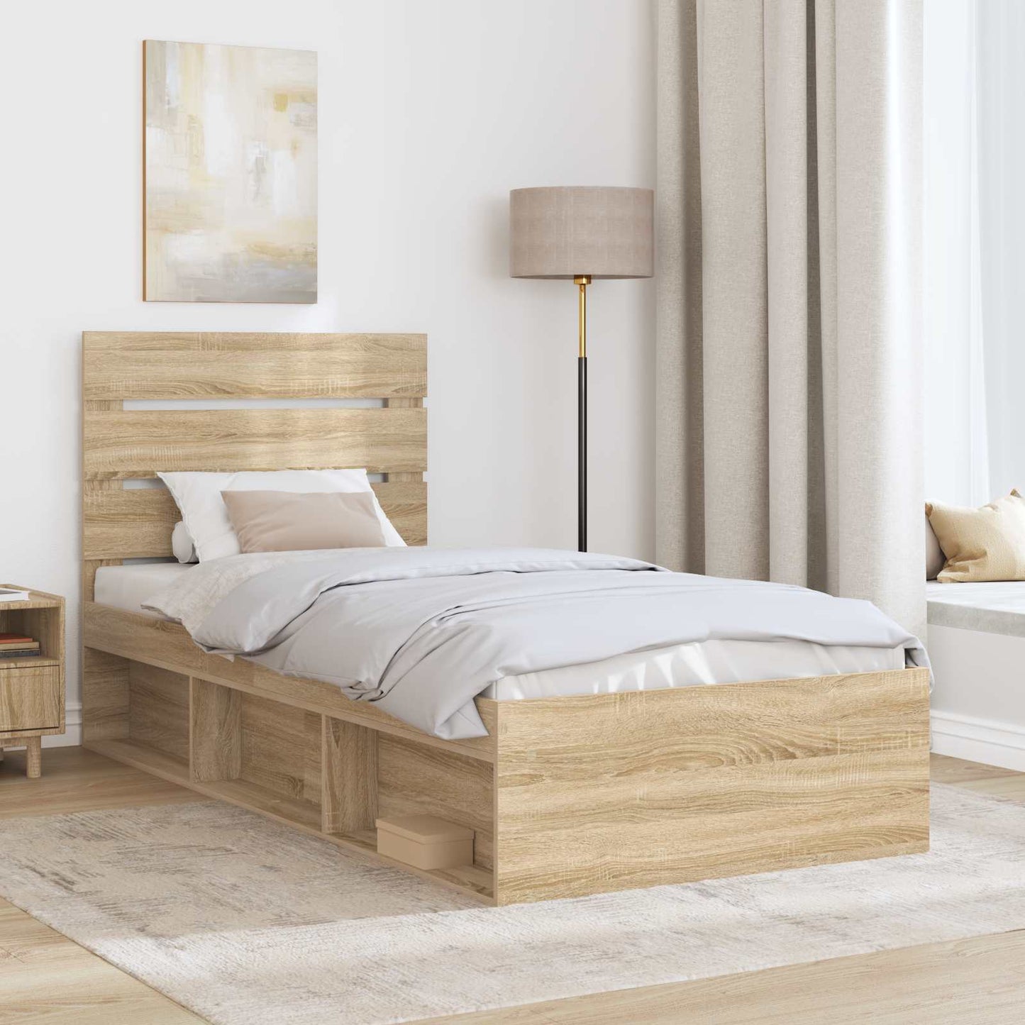 Bed Frame with Headboard Sonoma Oak 75 x 190 cm Solid Pine Wood