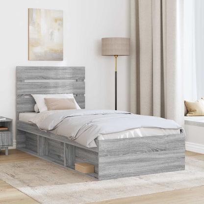 Bed Frame Grey Sonoma 75 x 190 cm Solid Pine Wood