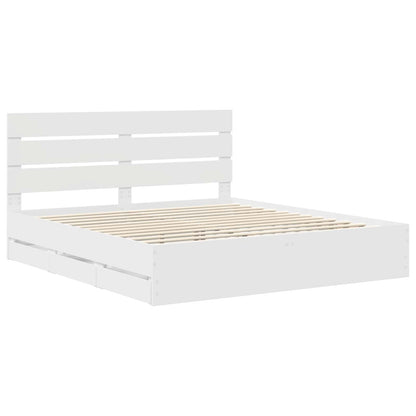Bed Frame with Drawer White 200 x 200 cm Engineer Wood