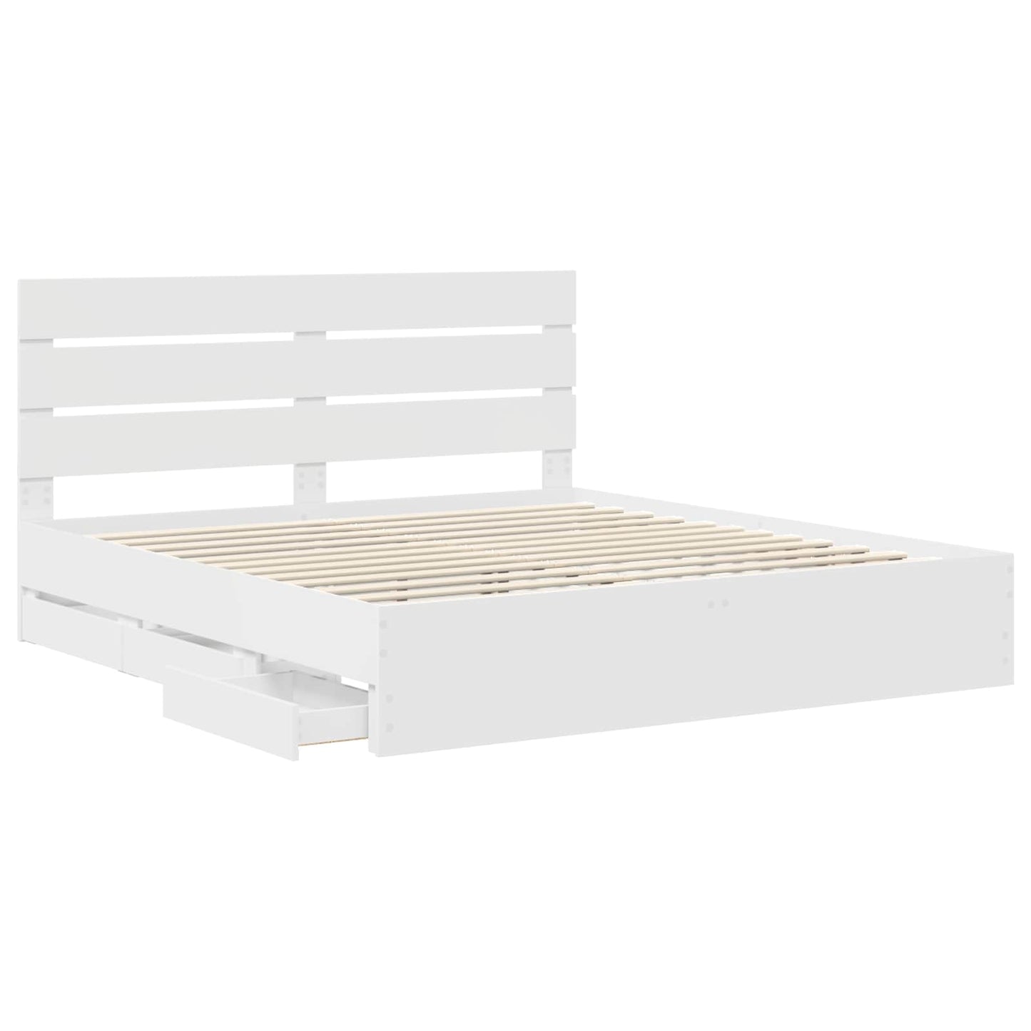 Bed Frame with Drawer White 200 x 200 cm Engineer Wood