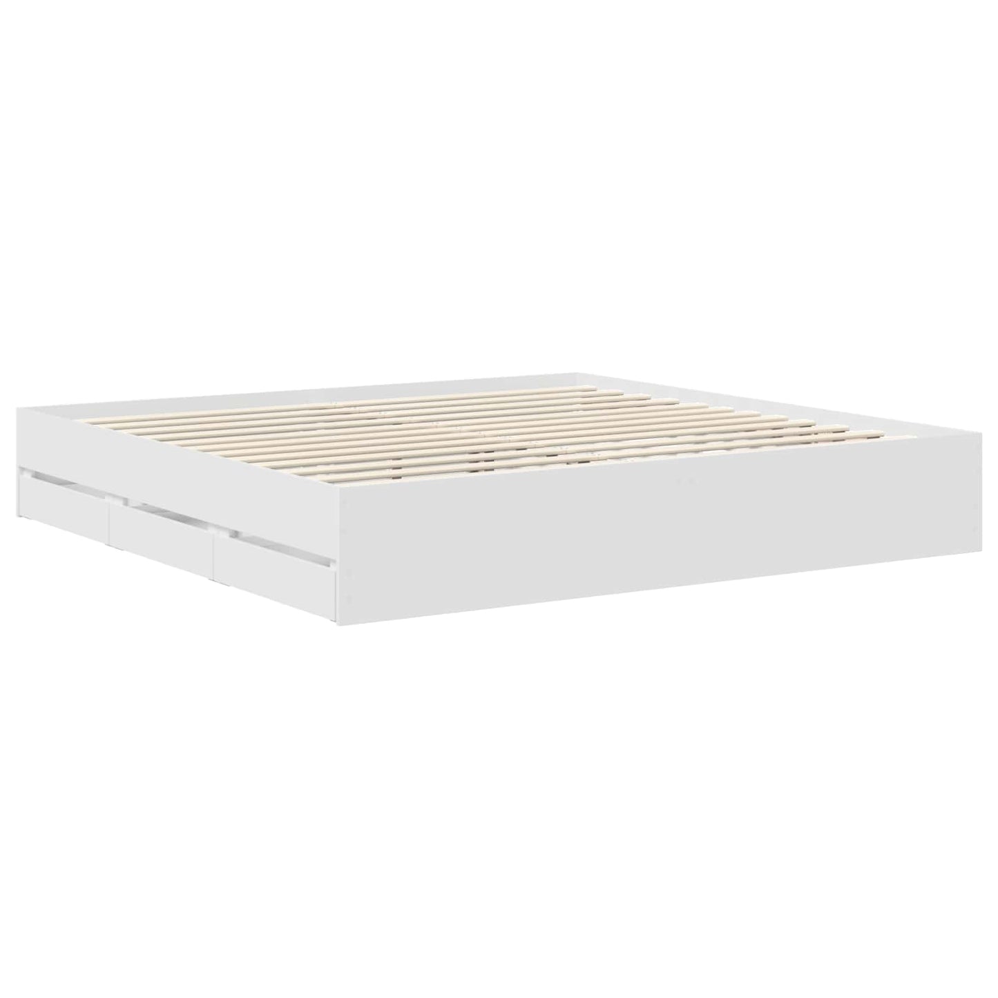 Bed Frame with Drawer White 200 x 200 cm Engineer Wood