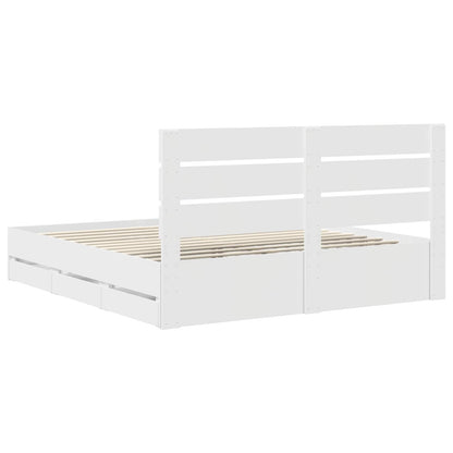 Bed Frame with Drawer White 200 x 200 cm Engineer Wood