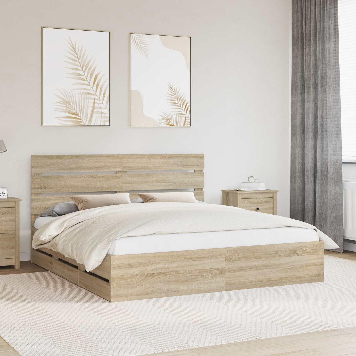 Bed Frame with Drawer Sonoma Oak 200 x 200 cm Engineer Wood
