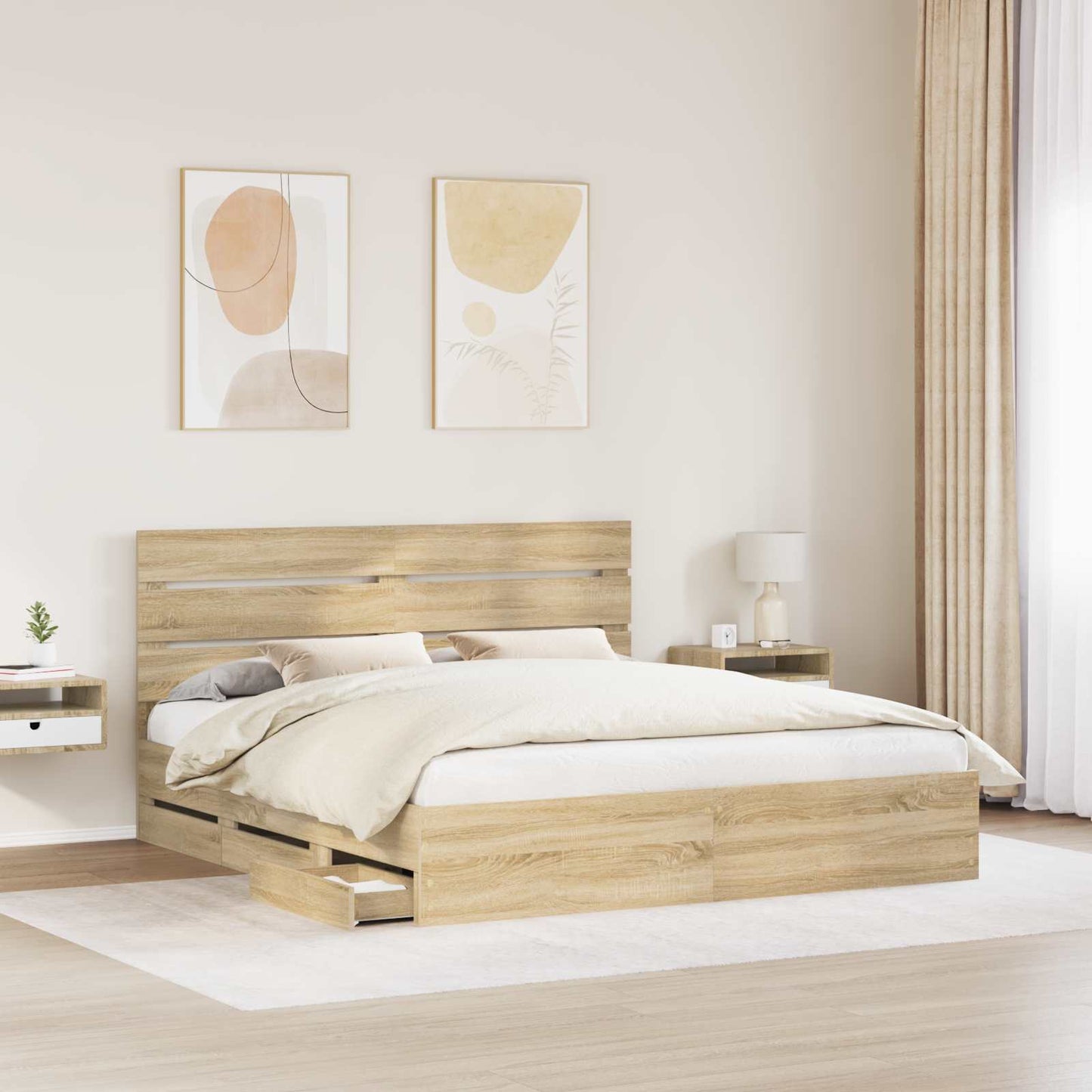 Bed Frame with Drawer Sonoma Oak 200 x 200 cm Engineer Wood
