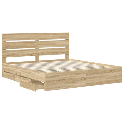 Bed Frame with Drawer Sonoma Oak 200 x 200 cm Engineer Wood