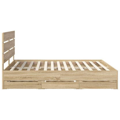 Bed Frame with Drawer Sonoma Oak 200 x 200 cm Engineer Wood