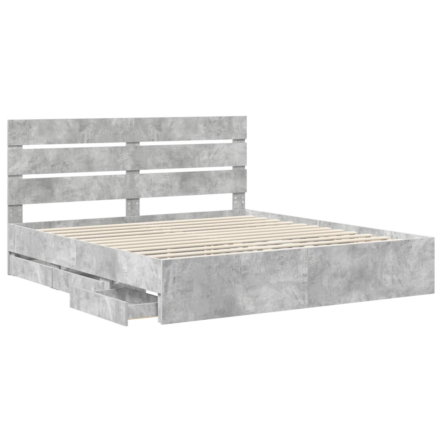 Bed Frame with Drawer Concrete Grey 200 x 200 cm Engineer Wood