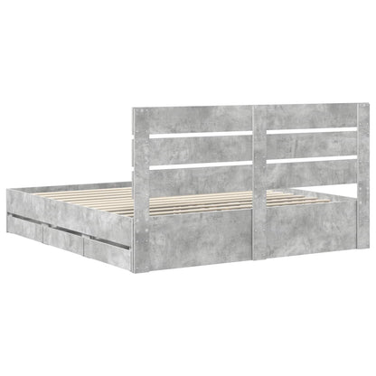 Bed Frame with Drawer Concrete Grey 200 x 200 cm Engineer Wood