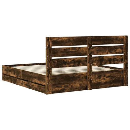 Bed Frame with Drawer Smoked Oak 200 x 200 cm Engineer Wood