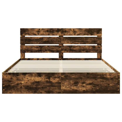 Bed Frame with Drawer Smoked Oak 200 x 200 cm Engineer Wood
