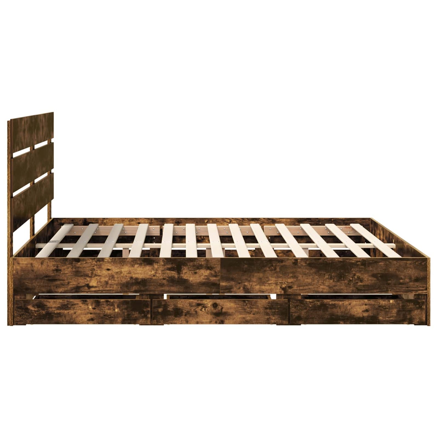 Bed Frame with Drawer Smoked Oak 200 x 200 cm Engineer Wood