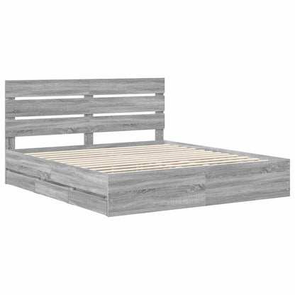 Bed Frame with Drawer Grey Sonoma 200 x 200 cm Engineer Wood